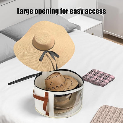 Veki Hat Organizer, Hat Box for Women Storage, Large Clear Felt Hats Box, Wide Brim Cowboy Hats Storage Boxes for Men, Round Brim Cap Boxes With Dustproof Lid for Travel and Wardrobe (White)
