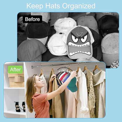 Hat Hangers for Closet, Metal 1 Pack Hat Organizer Holder for Hanger Closet Display, Hat Racks for Baseball Caps w/10 Clips, Hat Holder for Ball Caps & Accessories, for Men Women, Black