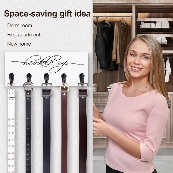 Tie Rack and Belt Organizer for Closet, Wall Mount Belt Hanger and Tie Organizer for Stores and Displays Mens Accessories for Easy Selection and Space Saving Efficiency(11.4" x 4.7") (White)
