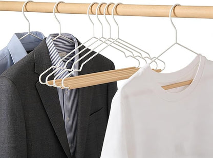 Premium Matt Metal White Suit Clothes Hanger 20 Pack Smooth Beech Wood Pants Bar,Durable Wood Top Suit Hangers Coat Hanger Dress Hanger Shirt Hanger