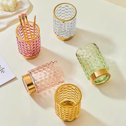 Makeup Brush Holder Organizer,Toothbrush Holders,Desk Pen Pencil Holder,Multifunctional Vintage Glass Brush Cup（A46-10-US）