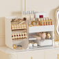 Makeup Organizer with 2 M Drawers & Brush Holders - Cosmetic Storage Case for Vanity, Bathroom Countertop & Desk - Skincare & Office Supplies Organizer (White, M)