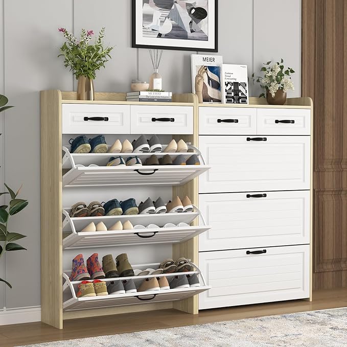 VERYKE Shoe Storage Cabinet for Entryway with 3 Flip Drawers and 2 Top Drawers,Large Shoe Rack Organizer Cabinet for Closet,Hallway