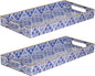 MAONAME Blue Vanity Tray Set of 2, Plastic Decorative Trays with Handles, Small Moroccan Bathroom Trays for Toilet Tank, Dresser Counter, 13.8" X 6" X 1.57"