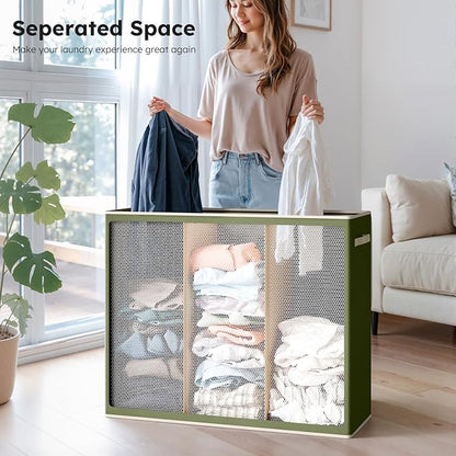 SOLEDI 180L 3-Section Laundry Hamper with Lid, Extra Large Dirty Clothes Basket with Sturdy Handles for Laundry Room & Bedroom - Durable Organizer for Sorting Laundry