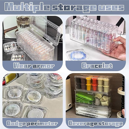 Press on nail storage 12 PCS Acrylic Nail Storage Box - Portable Versatile Organizer for Press - On Nails, Jewelry and More with 60 Pcs Adhesive Double Sided Tape