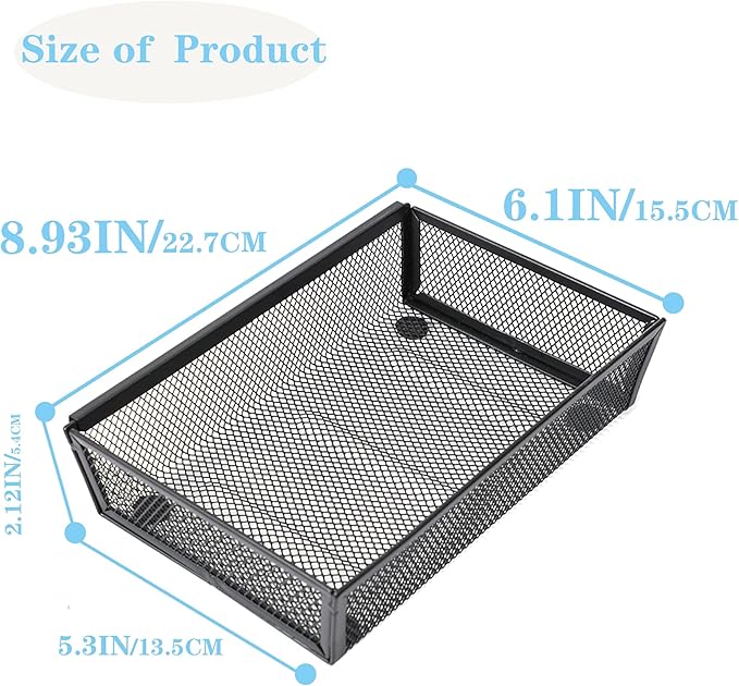 Mesh Tray Kitchen Drawer Utensil Cutlery Tray Office Supplies with Inter-locking Arm Drawer Dividers Organizer for Silverware, Flatware, Home,Office, School,Bedroom(9＂X6＂4pack) Black