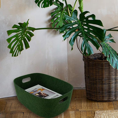 Welaxy Large Felt Storage Basket with Handles, Open Bin for Shelves, Books, Toys, Laundry & Home Organization (Forest Green)