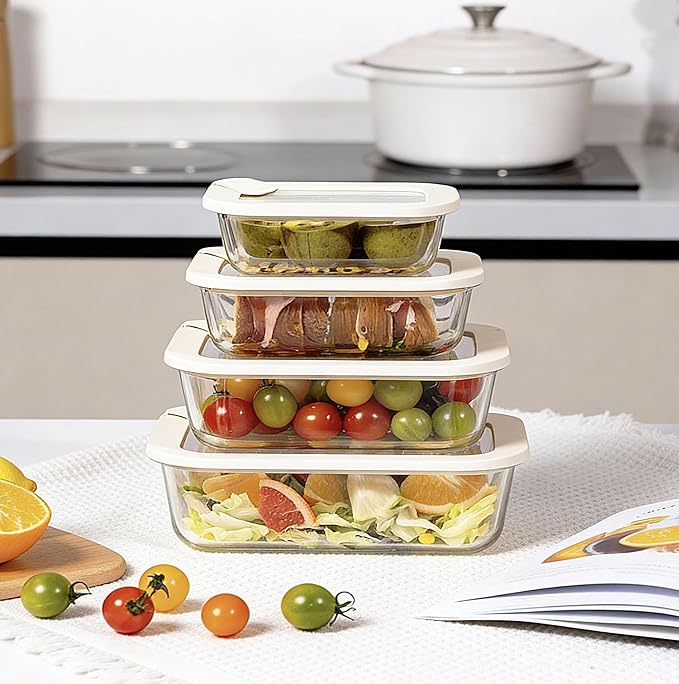 Urban Green Glass Food Storage Containers with Glass Lids, Microwave Safe Food Container Set, Aitight Meal Prep Container Set, LeakProof, 100% Plastic Free, 4 Pack