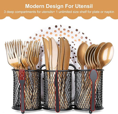 DTICON Utensil Organizer Silverware Caddy - Utensil Holder for Party Metal Cutlery Organizer Silverware Storage for Picnic Camping Buffet Kitchen Table (Black)