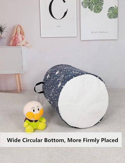QUEENLALA Large Storage Basket,Laundry Hamper/Bathroom/Home Decor/Collapsible Round Storage Bin,Boys and Girls Hamper/Boxes/Clothing(Round-blue-starry sky)