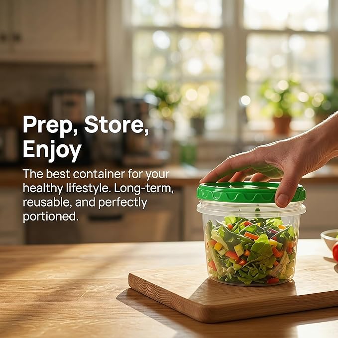 EONJOE 32oz Plastic Containers with Lids,Reusable Freezer Meal Prep Food Leftover Storage Jars Bowls Stackable,12-pack