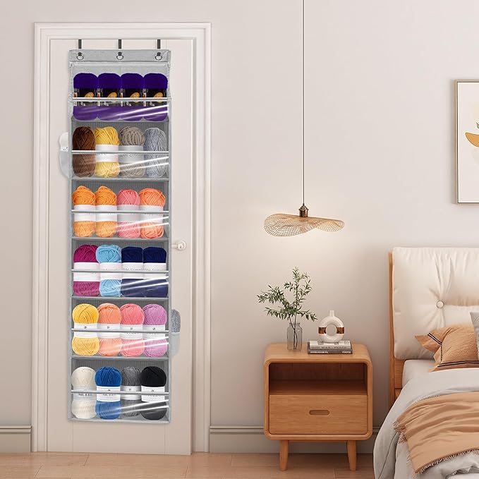 Door Shoe Organizer with 6 Extra Large Pockets and 12 Side Pockets, Large Capacity Hanging Storage Organizer with Clear Window for Shoes, Diapers, Grey, 6 Layers, 2-Pack