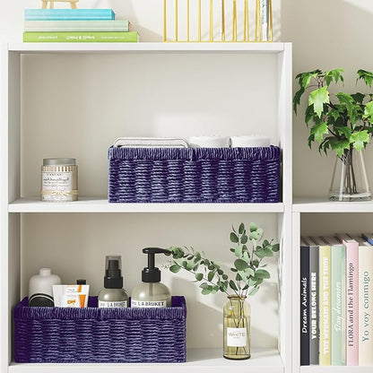 Vagusicc Wicker Storage Basket, Paper Rope Wicker Baskets with Handles, Toilet Paper Basket for Toilet Tank Top, Small Wicke Baskets for Organizing Shelves, 2-Pack, Purple