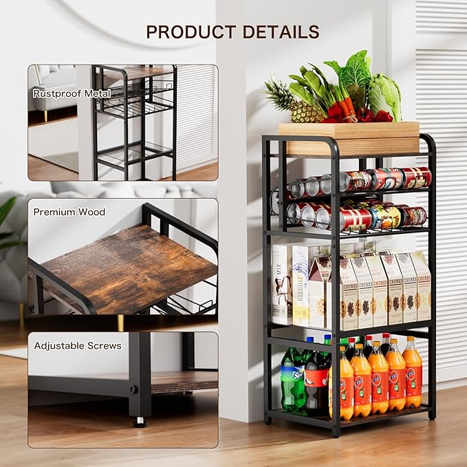 Soda Can Organizer for Pantry, 5-Tier Storage Shelf, Kitchen Organizers and Storage, Multifunctional Snack Organizer Rack, Standing Can Rack for Pantry/Kitchen (Black)