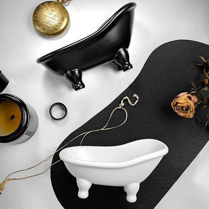 1piece 5.6" Black Ceramic Mini Bathtub Soap Dish Small Planter Makeup Organizer Container Hamster Bathtub (Black)