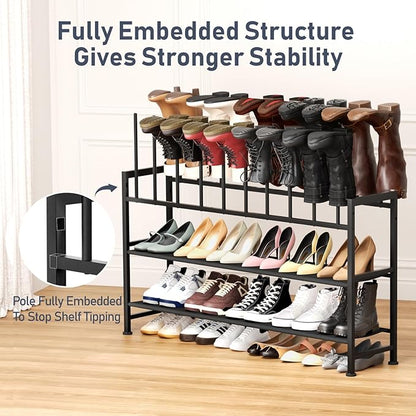 DIMJ Boot Rack 4-Tier - Black Metal Boot Storage Rack for Tall Boots Organizer, Multiuse Shoe Rack for Boots, Sneakers, High-Heel, Entryway, Fits 10 Pairs