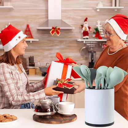 LIBODOUR Utensil Holder,Large 360°Rotating Kitchen Utensil Holder For Counter,Cooking Silverware Organizer Stainless Steel Caddy Flatware Spoon Spatula Tool Cutlery Container