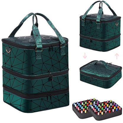 FCQQYWZ Large Nail Polish Organizer Case Hold 84+ Bottles Nail Polish & Nail Lamp, 3 Layers Nail Organizers and Storage for Nail Tech with Divider, Travel Carrying Case(Green)
