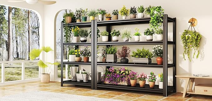 62" H Garage Shelving 2400LBS Capacity Heavy Duty Storage Shelves, Adjustable 4 Tier Metal Industrial Shelf for Kitchen, Utility Room, Warehouse and Basement,18" Dx40 Wx62 H, Black