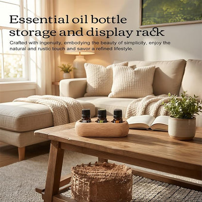 RoseFlower Wooden Essential Oil Display Storage Organizer Holder Stand - 3 Slots Red Oak Wood Rack - Holds up to 3 Aromatherapy Bottles - Ideal Gift Presentation Shelf