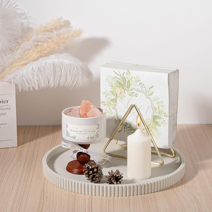 Silicone Bathroom Tray Round Kitchen Counter Organizer Decorative Vanity Accessories Coffee Table Decor for Perfume, Candle, Soap Dish, 12 Inch, Beige