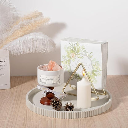 Silicone Bathroom Tray Round Kitchen Counter Organizer Decorative Vanity Accessories Coffee Table Decor for Perfume, Candle, Soap Dish, 12 Inch, Beige