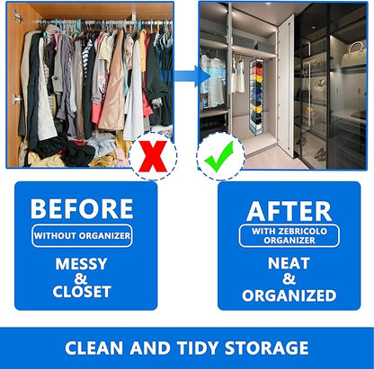 Legging Organizer for Closet Hanging, Legging Storage Bag Can Holds 24 Leggings Jeans or Shirts, Heavy Duty Metal Hooks for Over Door Storage, Wardrobe Clothes Storage