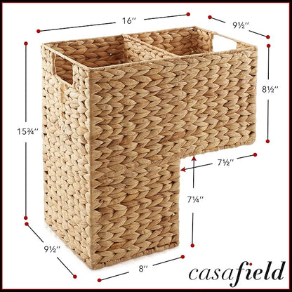Casafield Stair Step Basket with Handles, Natural - Woven Water Hyacinth Staircase Basket Storage Bin Organizer