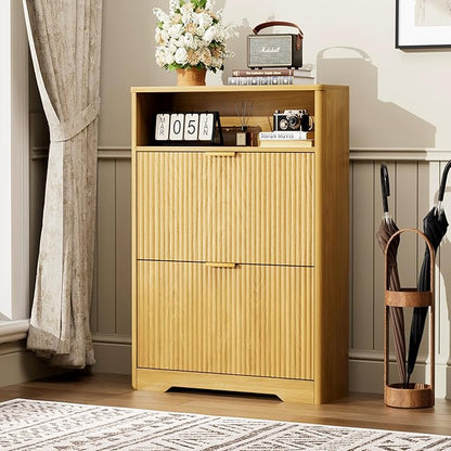 Shoe Cabinet Storage for Entryway Hidden Shoes Storage Cabinet with 2 Flip Drawers, Tall Free Standing Shoe Organizer Rack for Foyer, Hallway