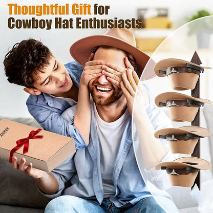 Cinati Cowboy Hat Rack, Cowboy Hat Holder Wall Mount Holds up to 4 Hats, Wooden Western Rustic Metal Cowboy Hat Hanger with Arrow Sign Board, Hat Rack for Cowgirl Hat, Fedora, Sun Hats (2 pack)