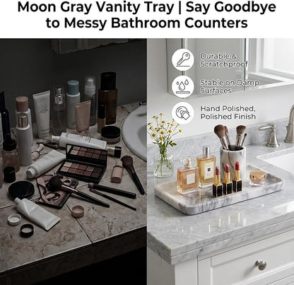 Dark Grey Marble Vanity Tray for Bathroom Counter-12 X7 Decorative Tray for Perfume, Candles, Stone Jewelry Dish Tray