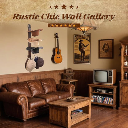SCUNDA Cowboy Hat Rack for Wall, Rustic Western Hat Holder, Western Style Hat Organizer Hook for Home, Entryway, Ranch, or Cabin Décor