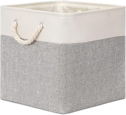 Bidtakay Fabric Basket Set - Large Square Organizer Bins, 13x13, Set of 3, White & Grey