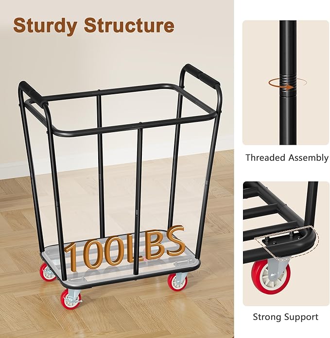 Hoctieon Large Laundry Cart with Wheels, 300L Heavy Duty Laundry Basket Organizer, Rolling Hamper Sorter for Clothes Storage, Industrial Dirty Clothes Hamper for Home & Hotel, Black