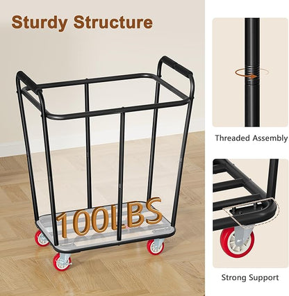 Hoctieon Large Laundry Cart with Wheels, 300L Heavy Duty Laundry Basket Organizer, Rolling Hamper Sorter for Clothes Storage, Industrial Dirty Clothes Hamper for Home & Hotel, Black