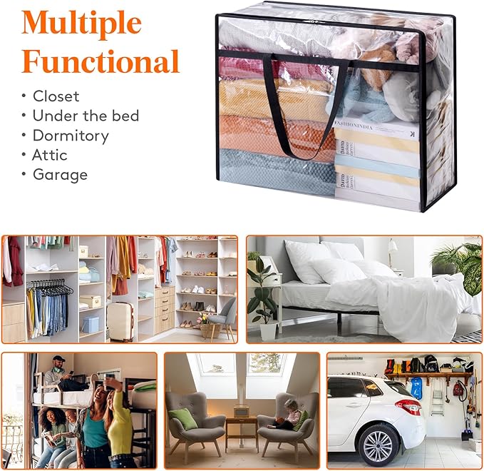Lifewit 4 Pack Clear Clothes Storage Bags, 95L Plastic Blanket Storage Bag, Vinyl Foldable Moving Bags with Zipper, Closet Organizers and Storage Containers for Bedding, Duvet, Comforter