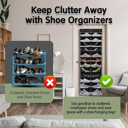 Kotkn Over The Door Shoe Organizer with 12 Large Breathable Pockets - Durable Hanging Storage for the Entire Family's Shoes (Black)