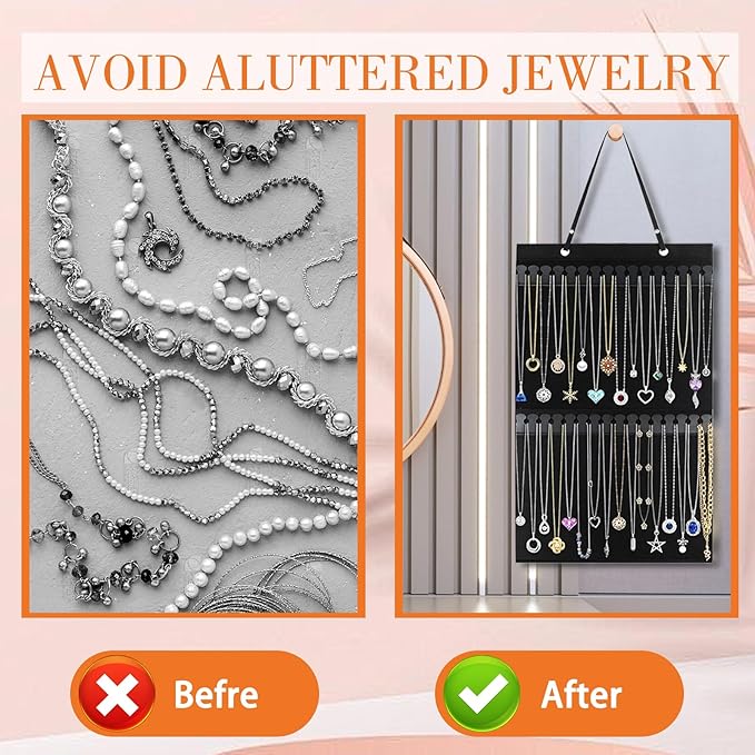 Wall Hanging Jewelry Organizers and Storage, Hanging Necklace Organizer, Necklace Holder Organizer for Closet Door Jewelry Holder for Necklace Bracelet Earring Wall Jewelry Necklace Display Hanger