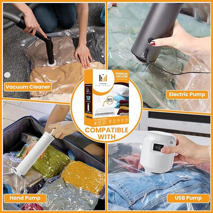 Vacuum Storage Bags,8 pack with Hand Pump .(2 Jumbo,2 Large,2 Medium,2 Small) Space Saving solution for Storage,Travel,Moving purposes.
