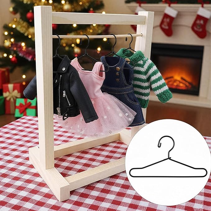 Jenaai 50 Pcs Doll Clothes Hanger 2.56 in Metal Black Doll Outfit Hanger Mini Clothes Hangers for Wardrobe, Dresses, Skirts, and Accessories