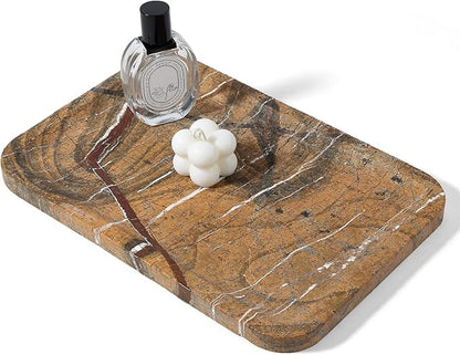 Koville Marble Tray, 12"x8" Natural Marble Vanity Tray for Countertop Bathroom Kitchen Dresser, Decorative Catchall Trays for Perfume Jewelry, Rectangular Stone Serving Tray(Rainforest Gold)