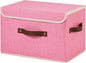 Storage Bins Box with Lids Decorative Cotton Linen Fabric Baskets Cubes with Handles PP Plastic Board Foldable Washable Lidded Clothing Shelf Closet Organizer Container (Pink, Large)