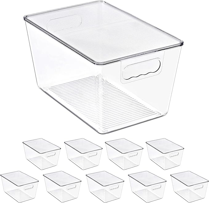 Sorbus Clear Storage Bins with Lids, 10 Pack Large Organization Bins with Handles – Clear Stackable Storage Containers for Storage, Pantry, Fridge, Cabinet, Closet & Kitchen Organization – BPA-Free