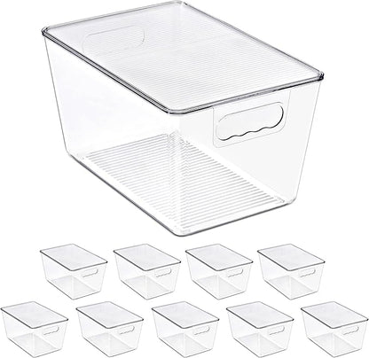 Sorbus Clear Storage Bins with Lids, 10 Pack Large Organization Bins with Handles – Clear Stackable Storage Containers for Storage, Pantry, Fridge, Cabinet, Closet & Kitchen Organization – BPA-Free