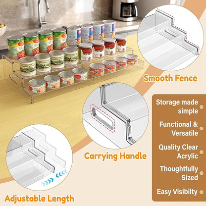 Yecuip Expandable Can Rack Organizer for Pantry, 3-Tier Adjustable Can Storage Holder, Holds Up to 24 Cans, Acrylic Canned Food Organizer for Cabinet, Countertop, Kitchen