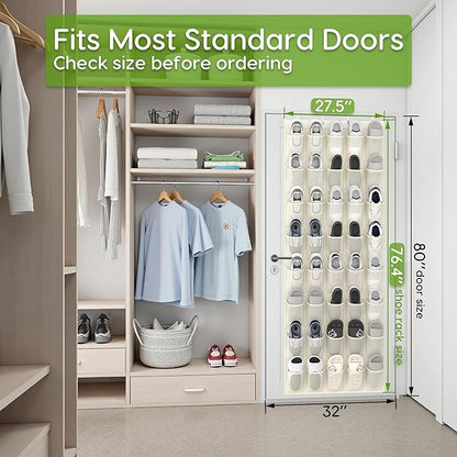 Over the Door Shoe Organizer with 40 Large Breathable Mesh Pockets, Space Saving Shoe Holder, Hanging Shoe Rack for Entryway Bedroom Closet Storage (Beige, 40 Pockets)