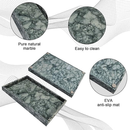 Pure Natural Marble Tray for Bathroom, Dresser, Sink. Cosmetics, toiletries, perfumes, Jewelry, Candles, etc. can be Placed (Lotus Green, 12" x 8" x 1.2")