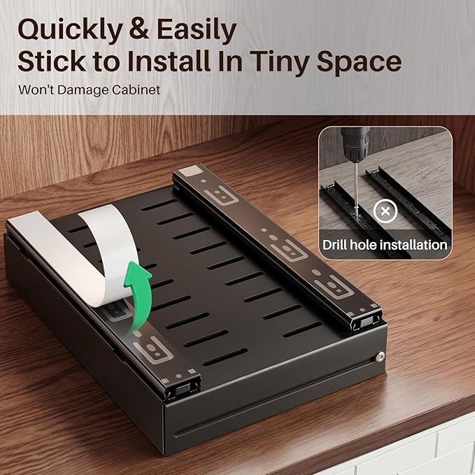 SNTD Pull Out Spice Rack for Upper Cabinet - Expandable Organizer with Smooth Ball Bearing Slides, No Drill Mounting Spice Storage for Kitchen (1 Pack, 7.2" to 12.9" W X 10" D X 2.2" H)