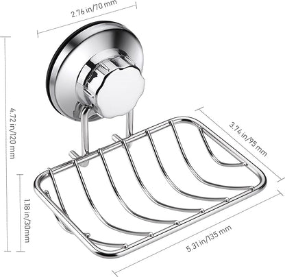 iPEGTOP Super Powerful Vacuum Suction Cup Soap Dish, Updated Strong Rustproof Stainless Steel Shower Caddy Soap Saver Sponge Holder for Bathroom & Kitchen Sink